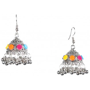 Silver Oxidized Earrings Jhumka Jhumki Bali Imitation Indian Bollywood Ethnic Wedding Jewelry H25